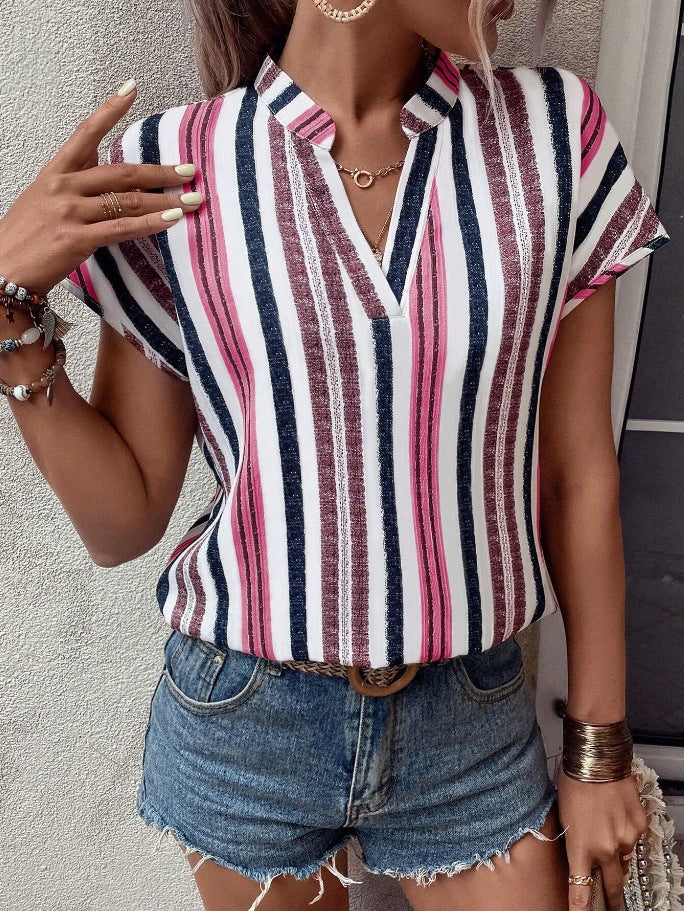 Striped Printed V-Neck Shirt T-Shirt