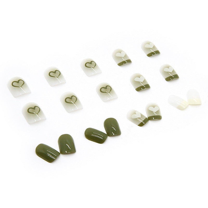 Summer Short Green Heart Wearable Nails