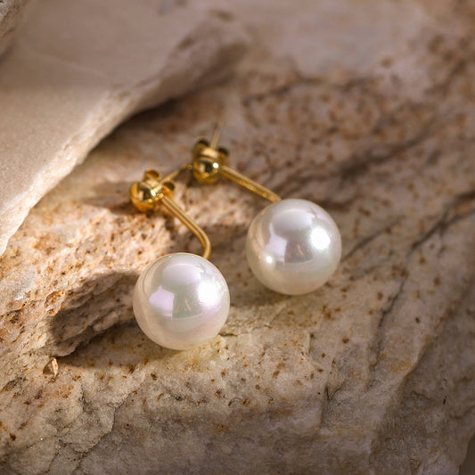 16k gold stainless steel pearl earrings