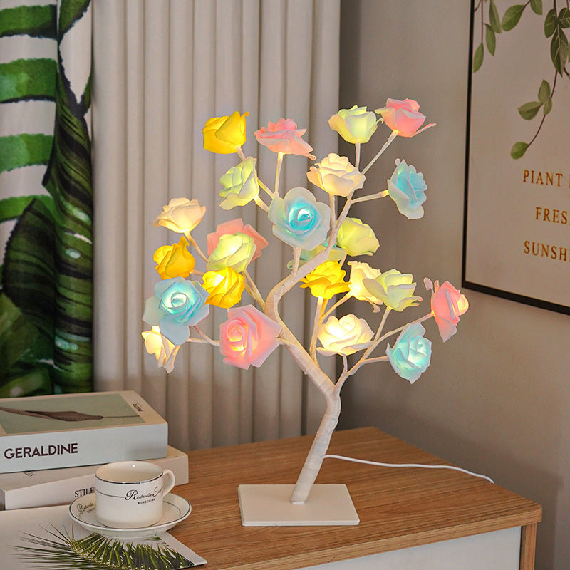 Luz nocturna de decoración de lámpara de árbol de rosas de simulación LED con interruptor USB