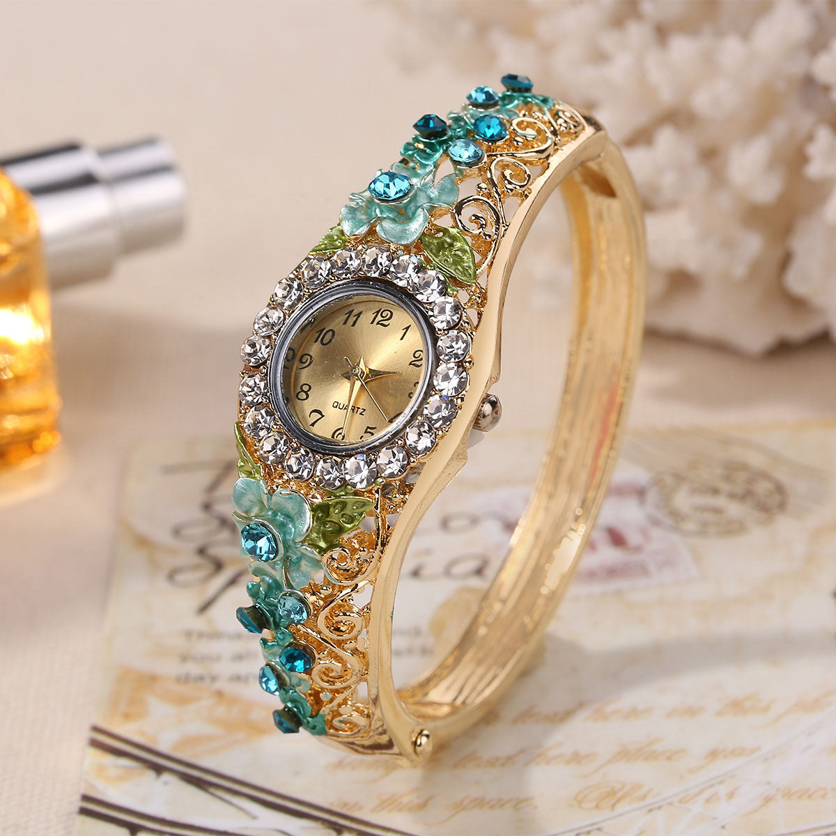 Watch Square Peacock Water Drop Jewelry Set