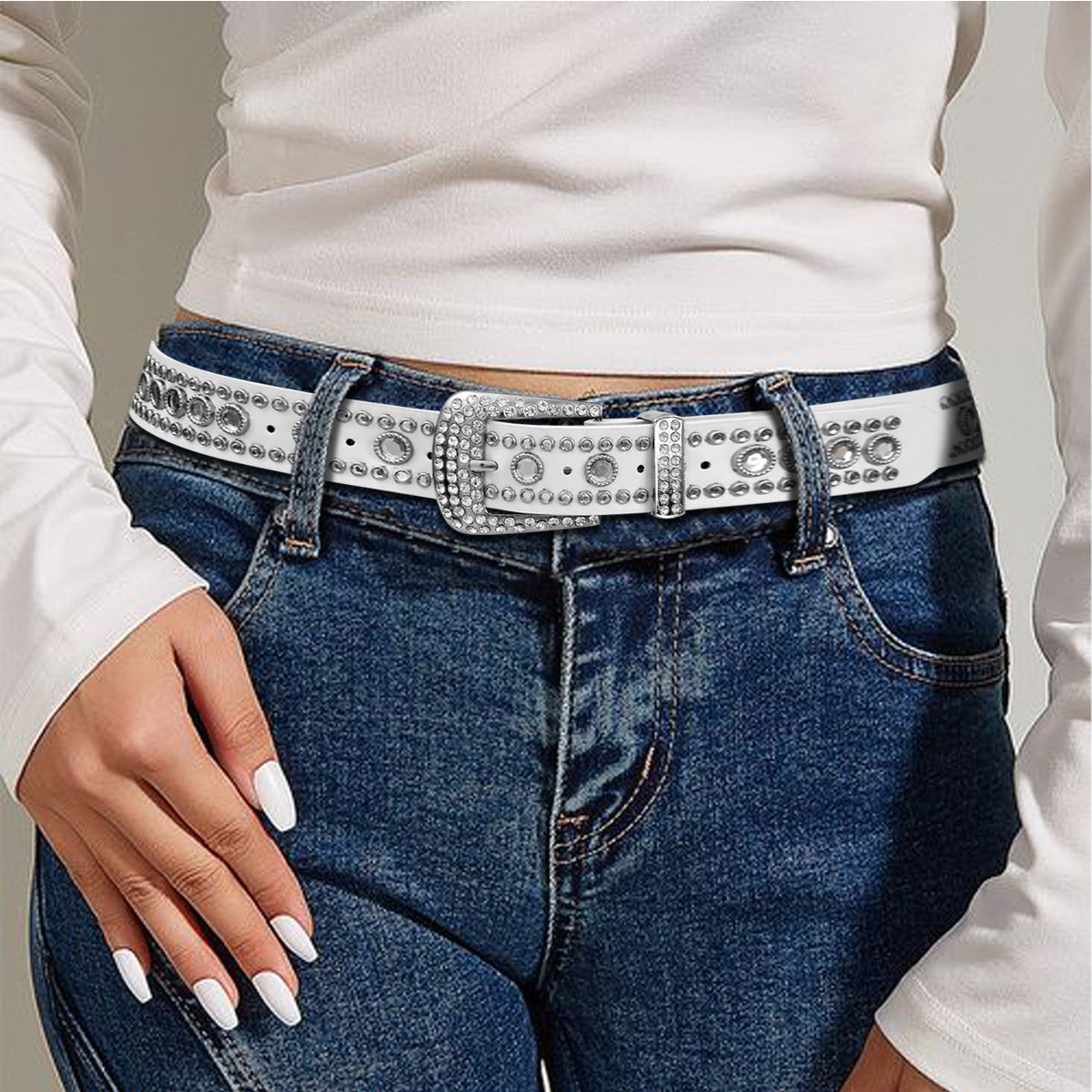 Punk style rivet rhinestone belt