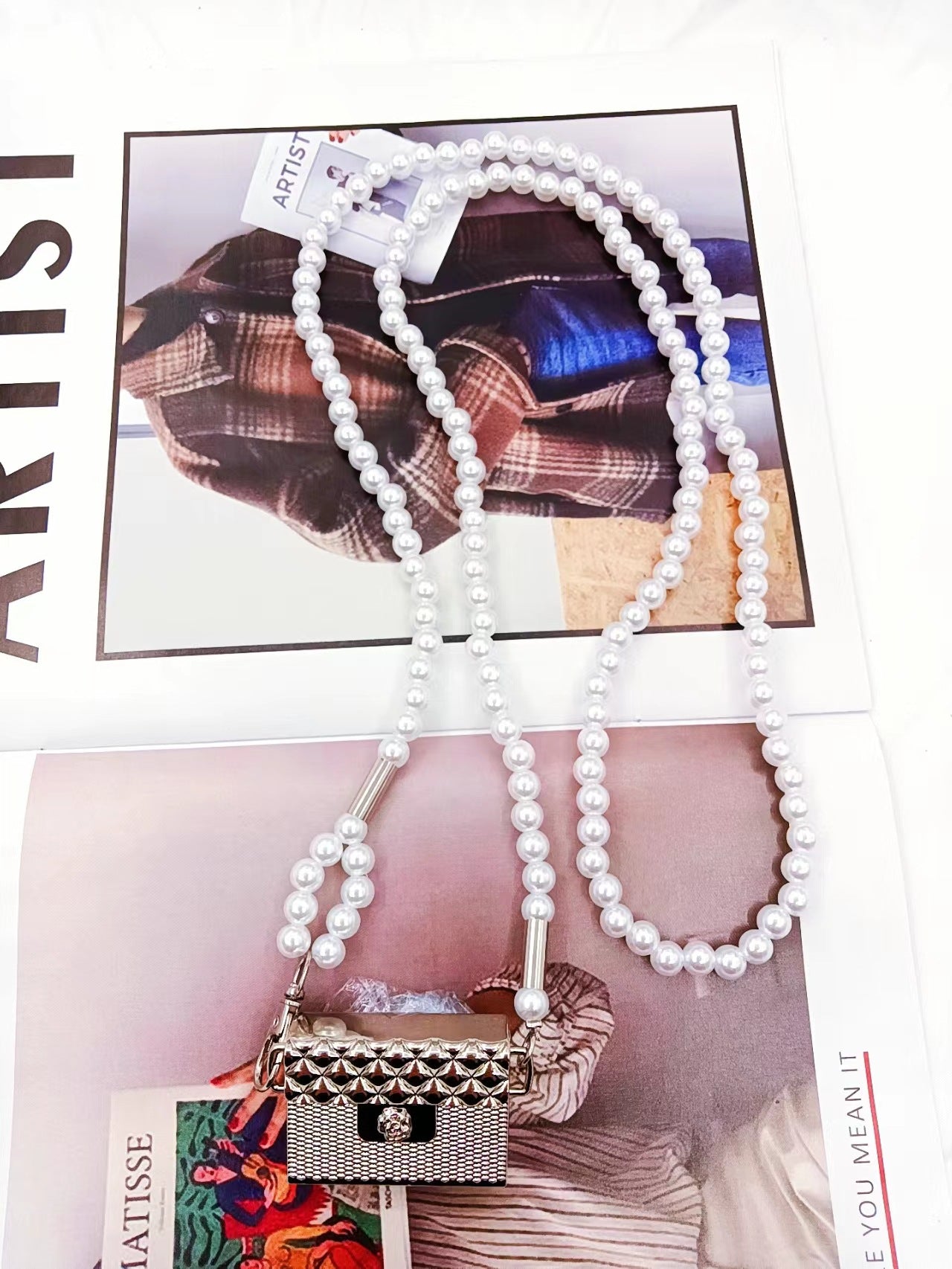 Pearl chain messenger bag waist chain