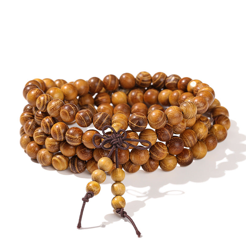 Gold Sandalwood Buddha Bead Bracelet 108 Golden Silk Wood