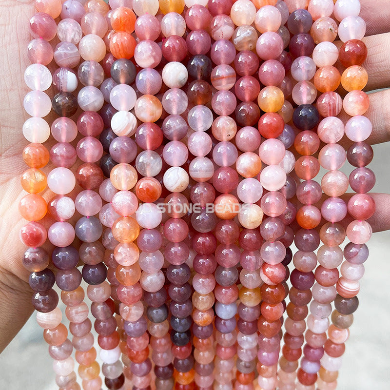 Perlas redondas de fuente de sal escarlata con cambio gradual, perlas sueltas de ágata rosa