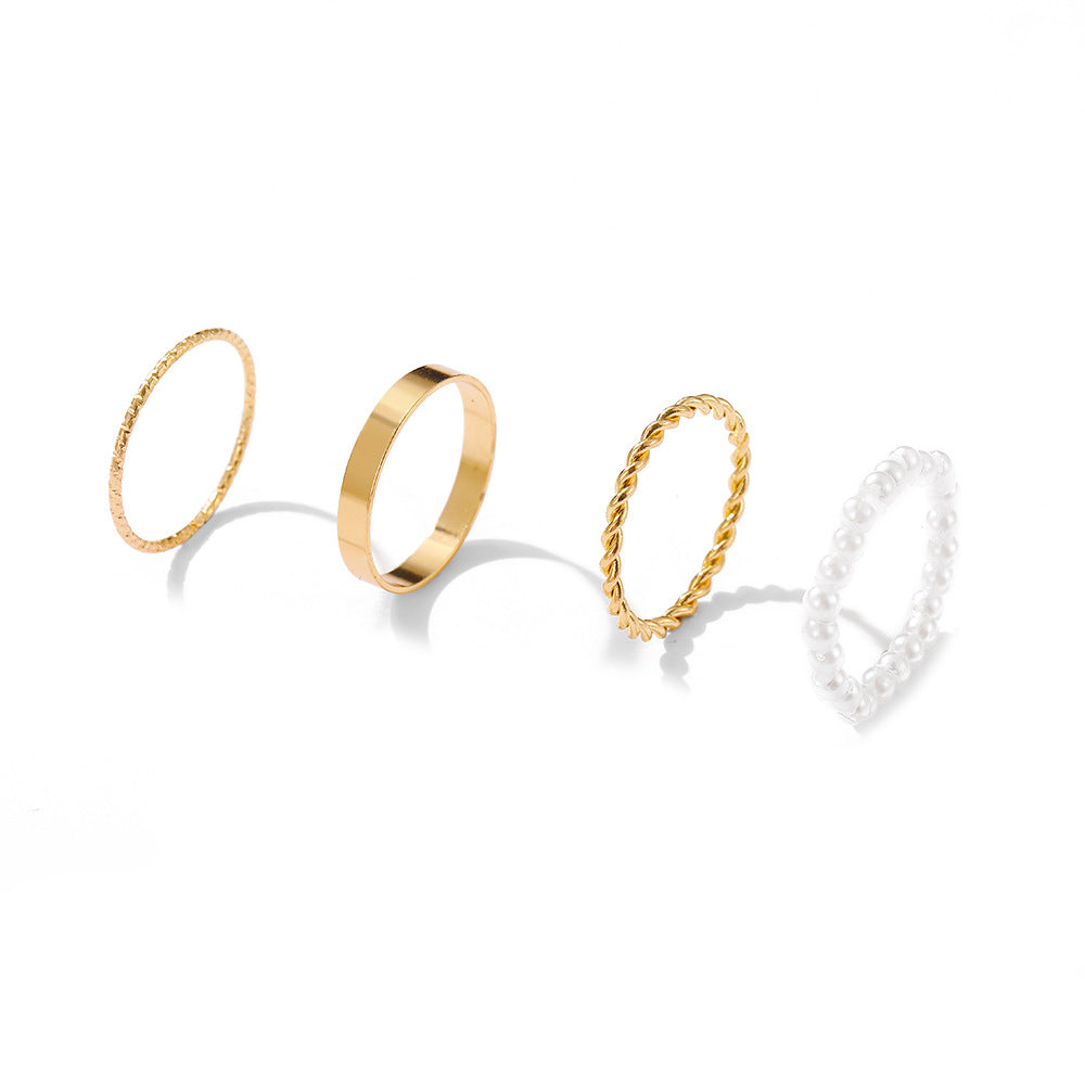 Pearl wave twist ring set four pieces