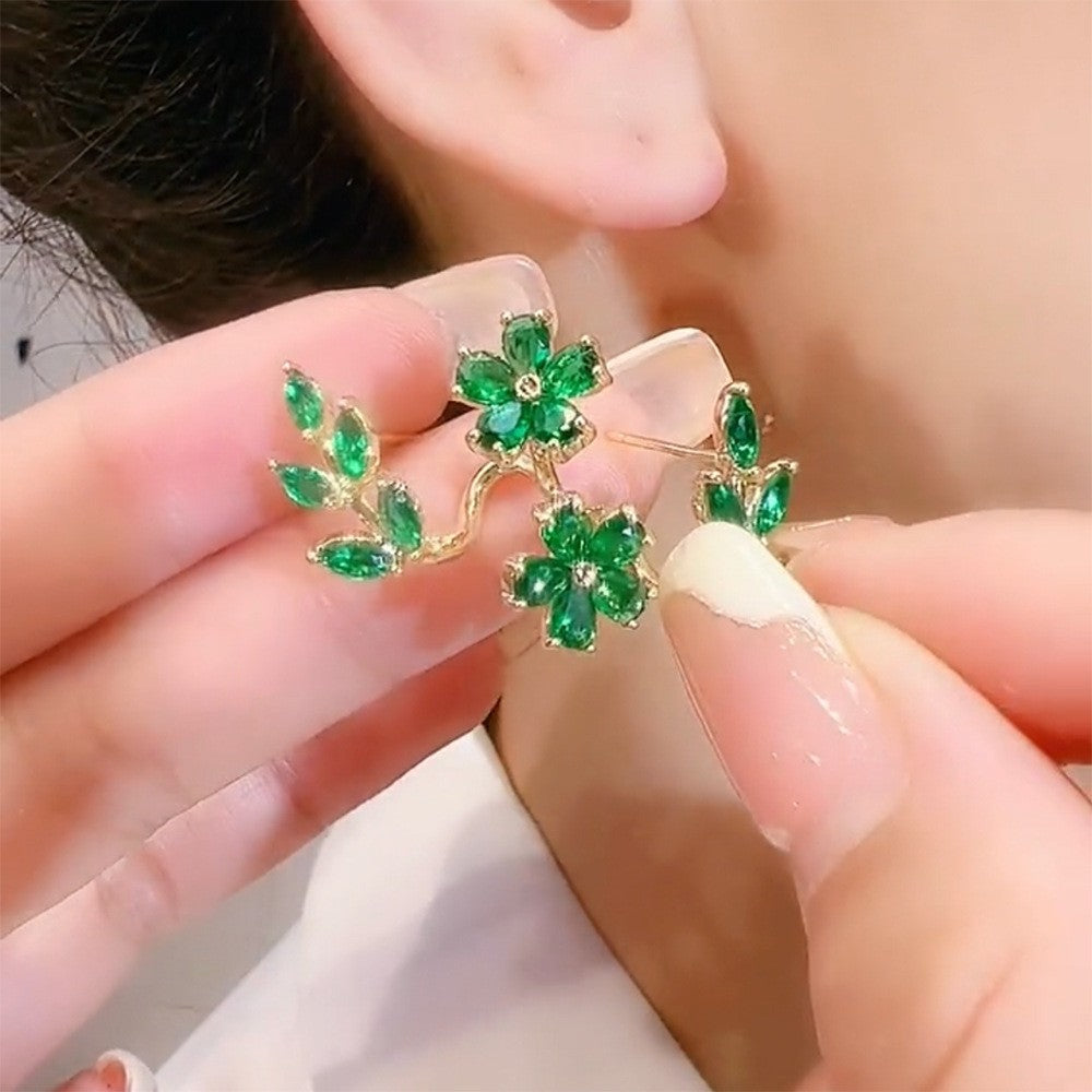 Temperament green white flower earrings for women