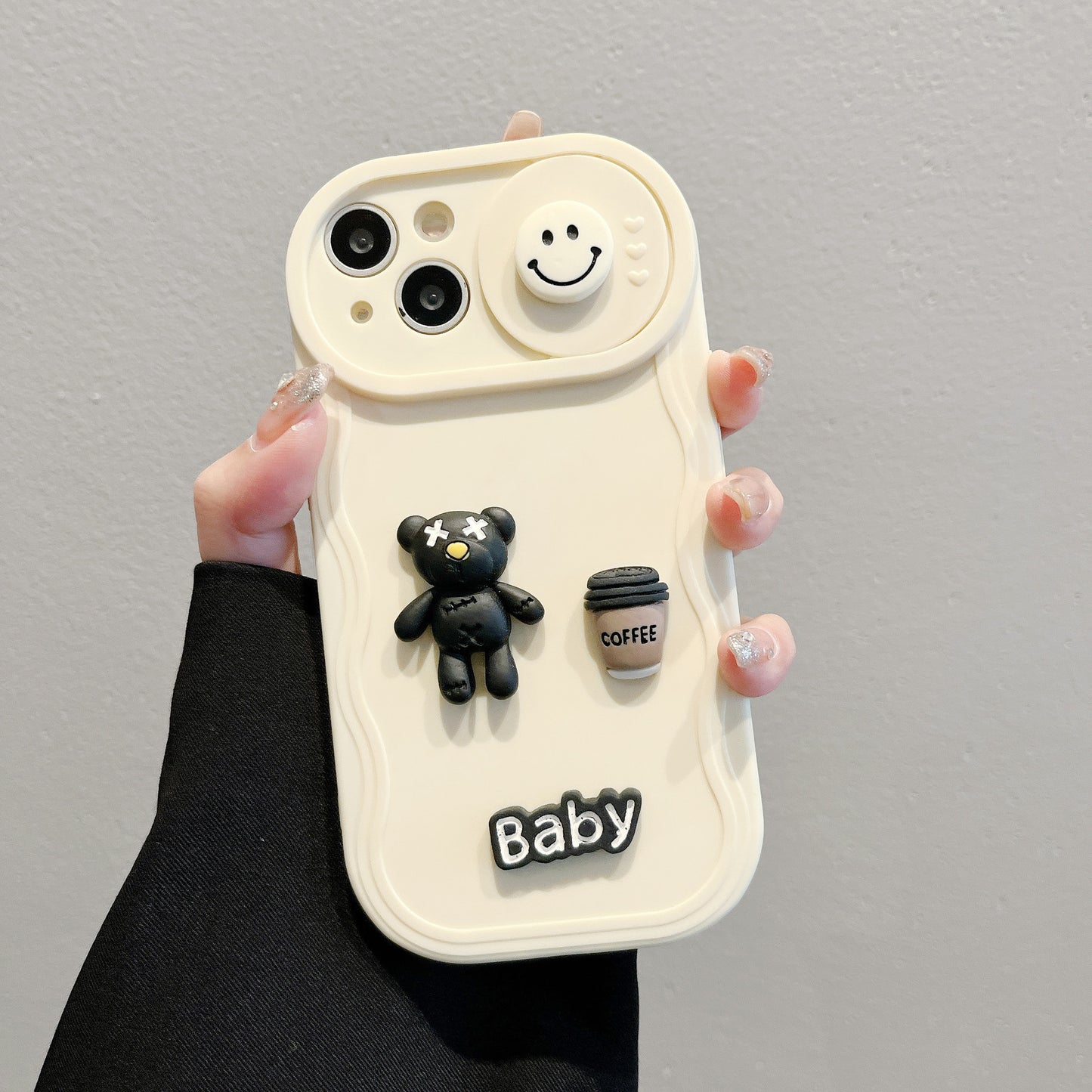 Wavy Slide Case iPhone15 Pro 12 11 Smiley Bear Shockproof