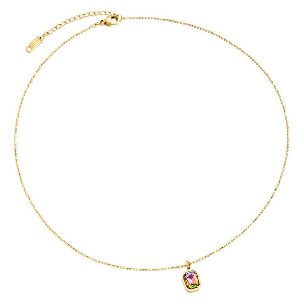 Women's Titanium Steel Square Crystal Collarbone Necklace (French Light-Luxury)