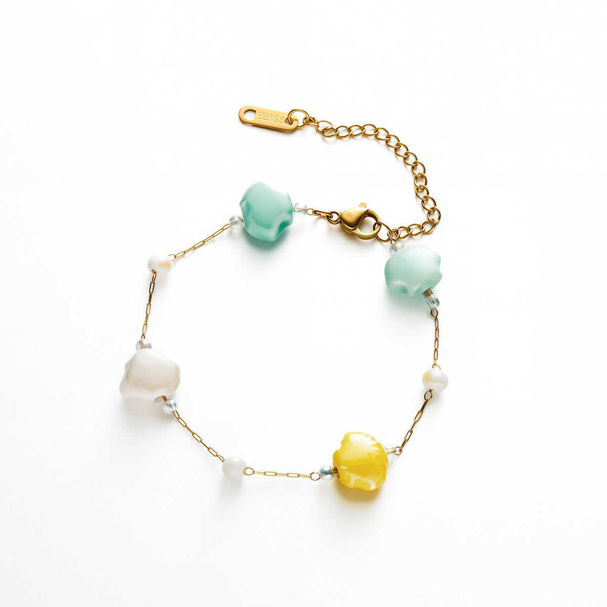 Women's Shell Pearl & Ceramic Bracelet — Titanium Steel, 18K Gold Plated, Beach Style