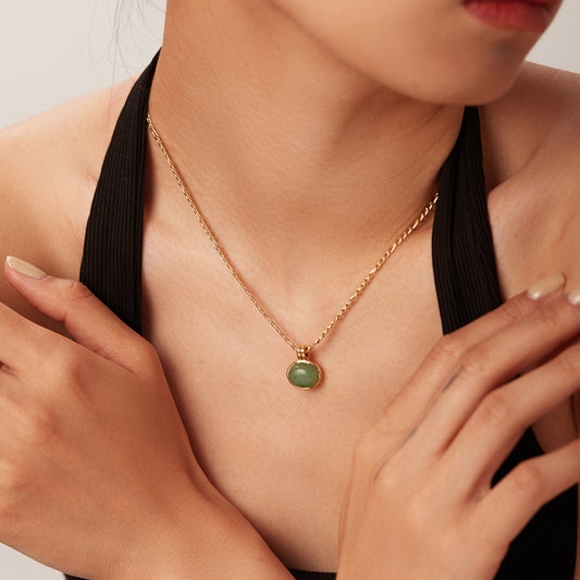 14K Green Aventurine Round Pendant Necklace