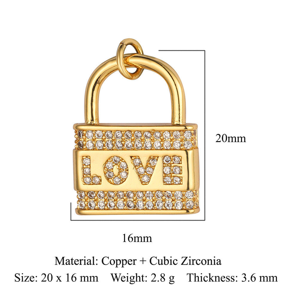 Colgante de cobre y circonita con forma de llave y corazón de melocotón
