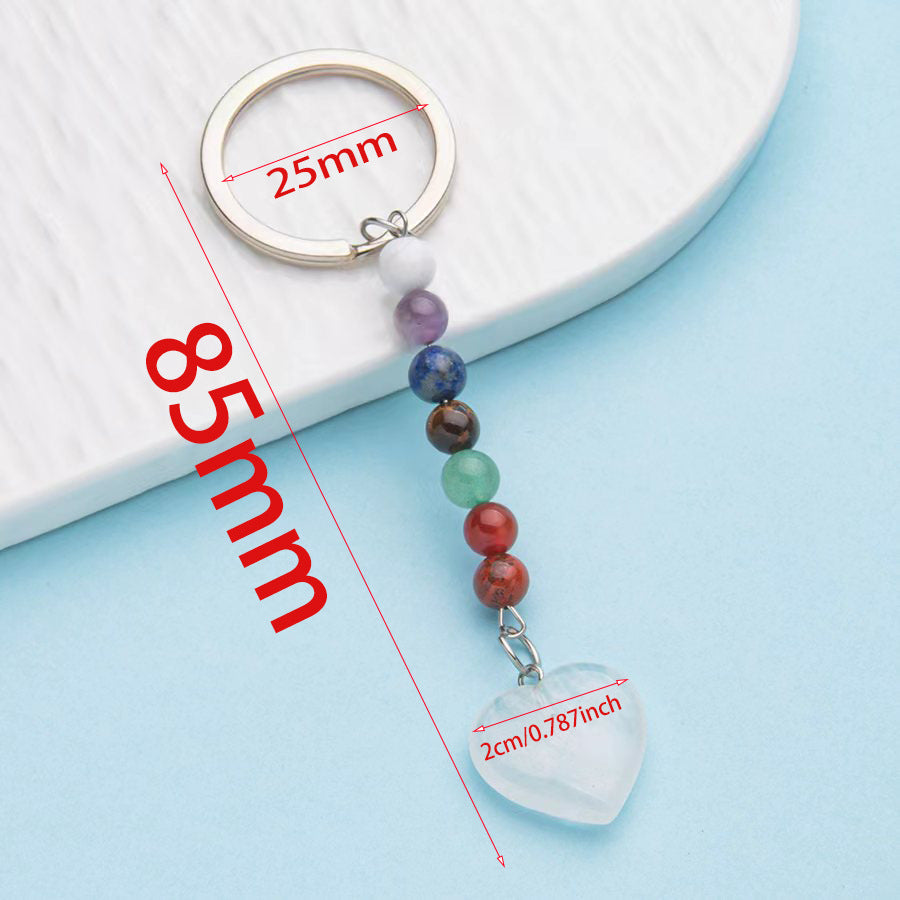 Pingente de chaveiro de aço inoxidável com pingente de amor de cristal natural colorido