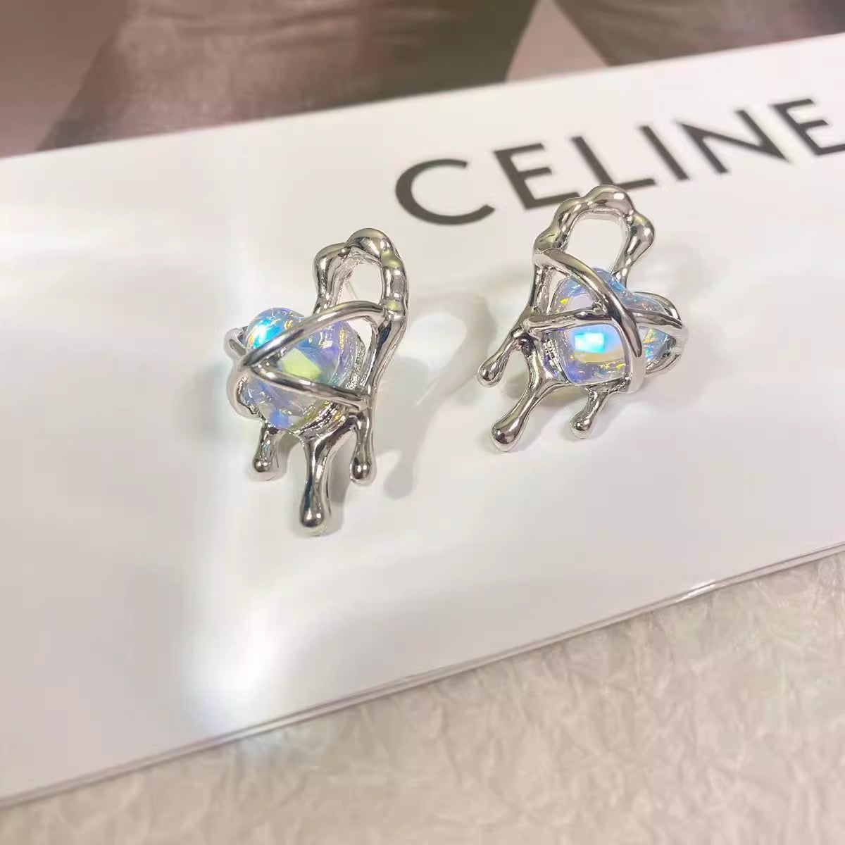 Pendientes de plata S925 con forma de aguja y forma de corazón