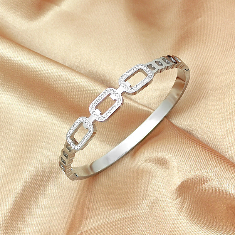 Oval with drill hollow titanium steel bracelet