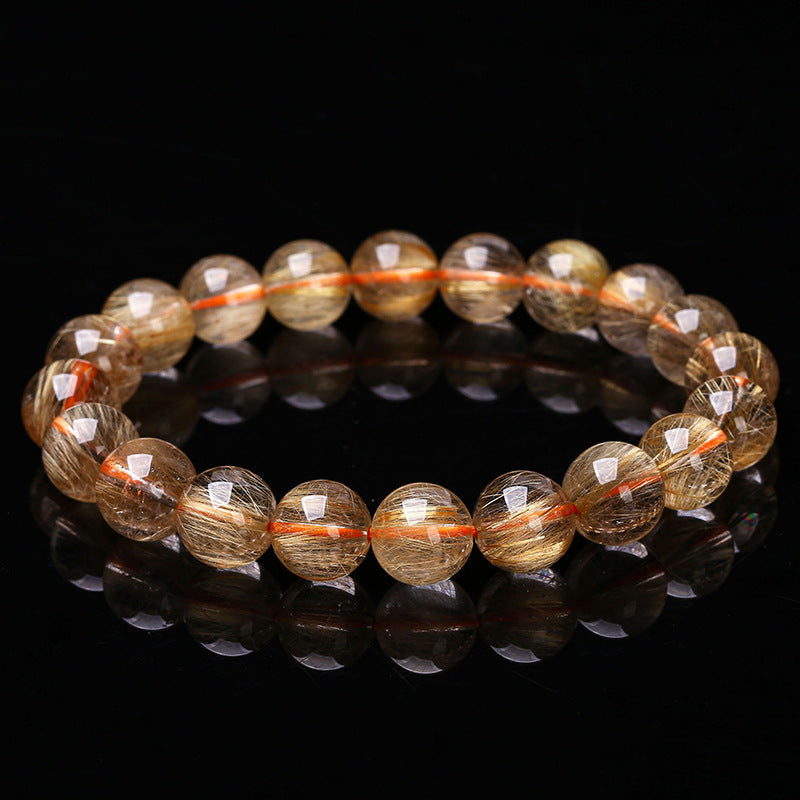 Titanium crystal round bead bracelet, yellow hair crystal jewelry.