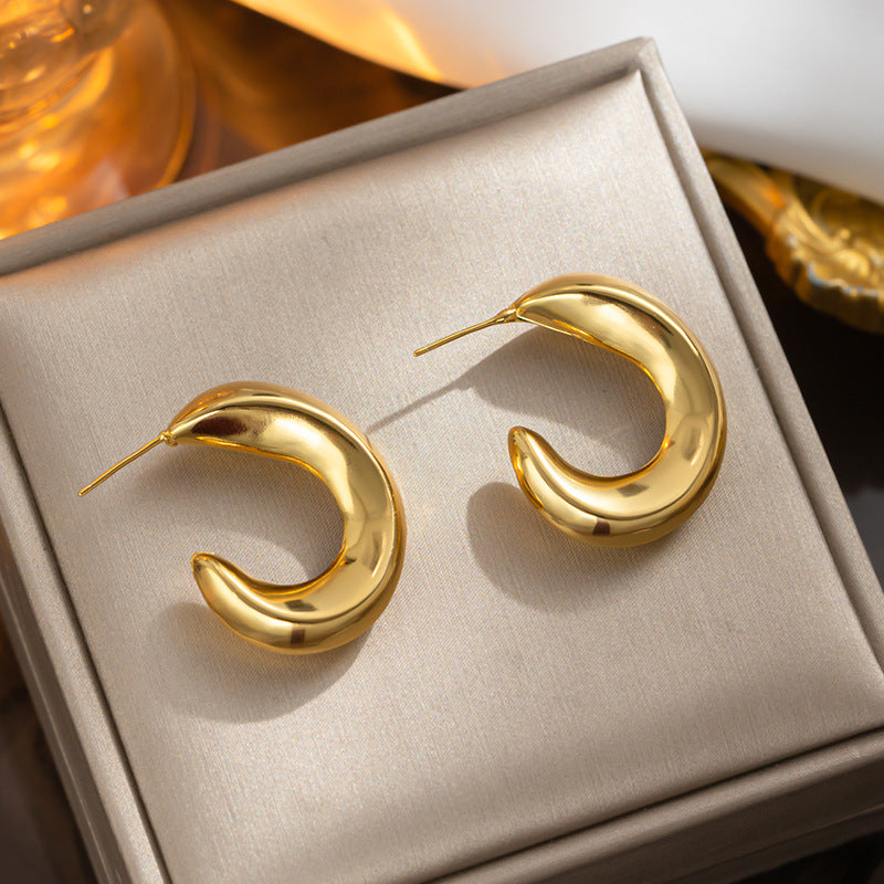Pendientes simples y elegantes de oro en forma de C, venta al por mayor, accesorios de moda de alta calidad