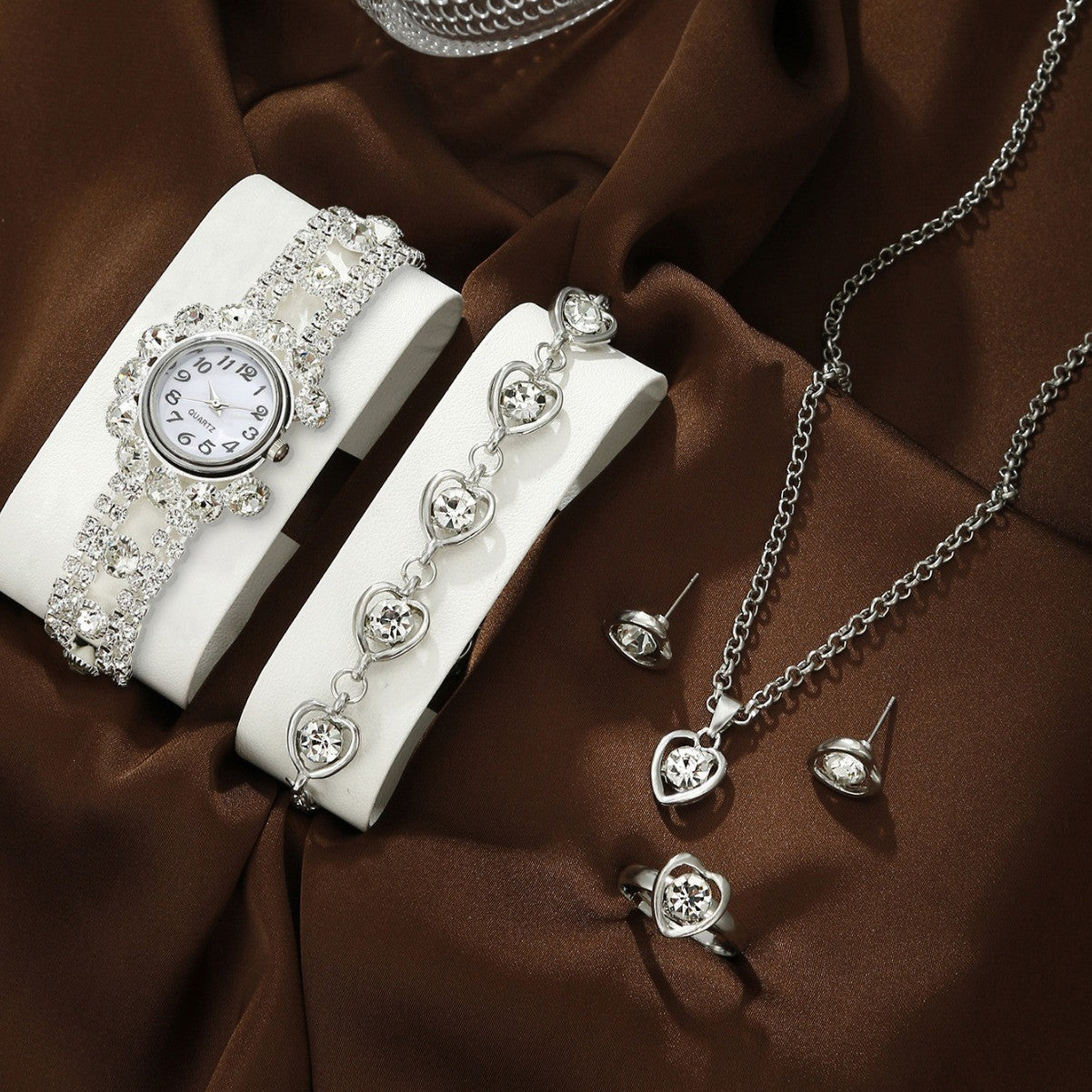 Watch Fashion Necklace Earrings Ring Jewelry Set