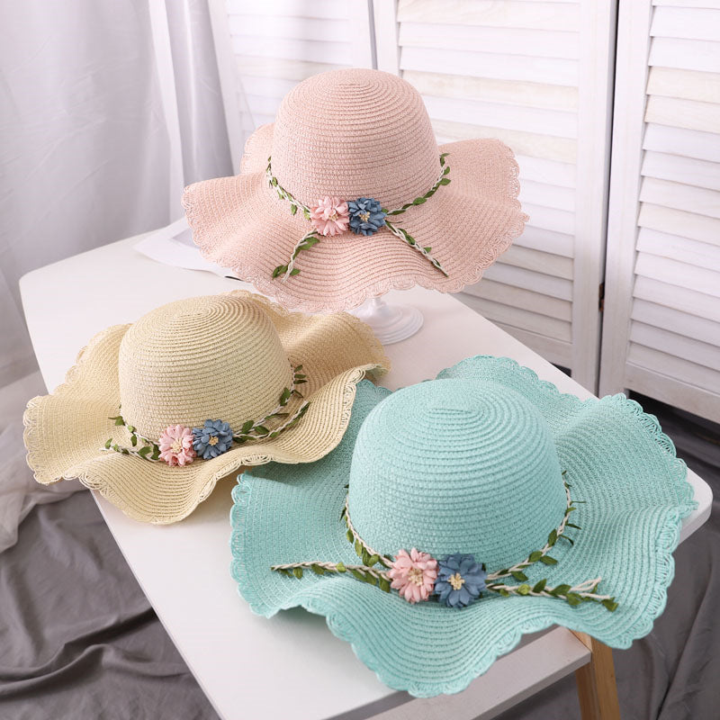 Sombrero de paja para mujer, ala ancha, ala ondulada, sol, verano, exterior, protección UV, familia