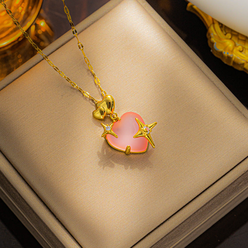Trendy Cool Peach Heart Clavicle Necklace with Love Pendant for Women