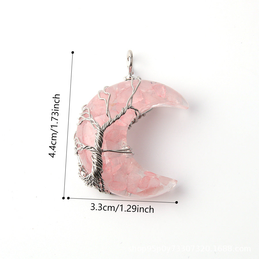 Crystal Moon Wrap Tree of Life Gravel Pendant
