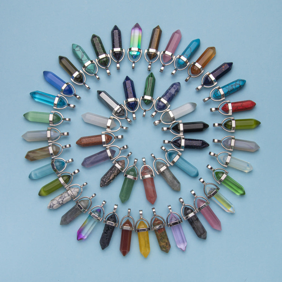 100pcs/pack Natural stone hexagonal column crystal pendant