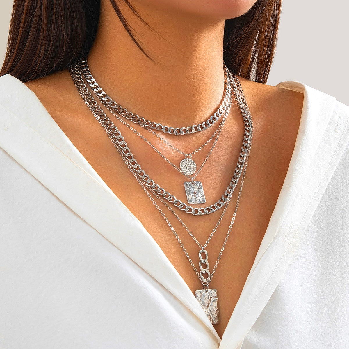 Stacked Hip Hop Suit Square Necklace