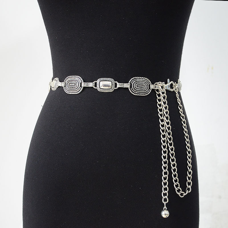 Retro copper buckle metal chain waist chain