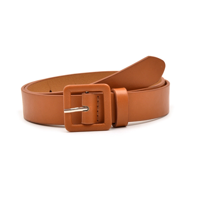 Solid color small square buckle belt