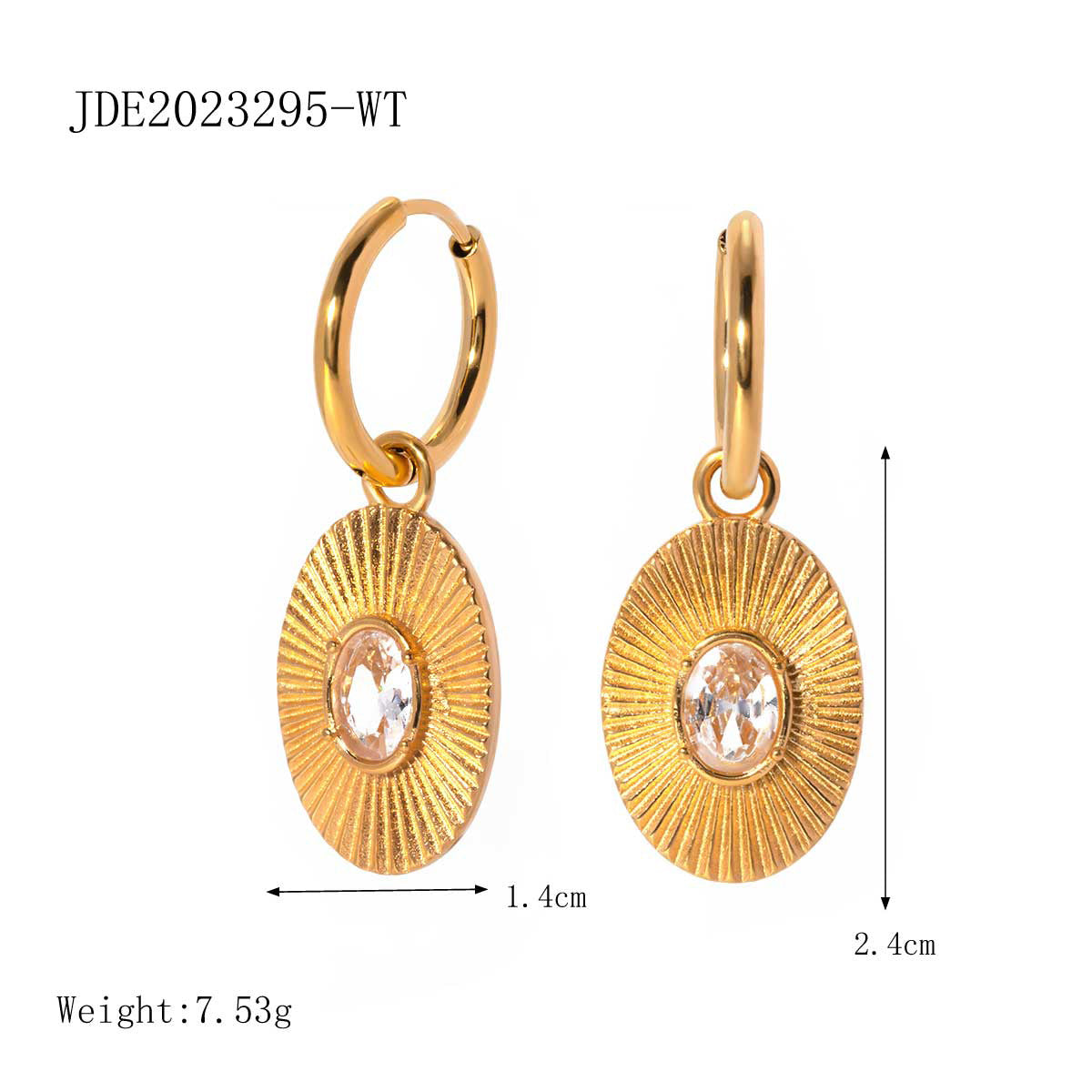 White Diamond Oval Coin Drop Earrings