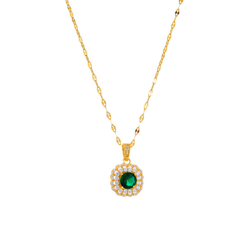 Gold-Plated Titanium Steel Square Emerald Collarbone Necklace