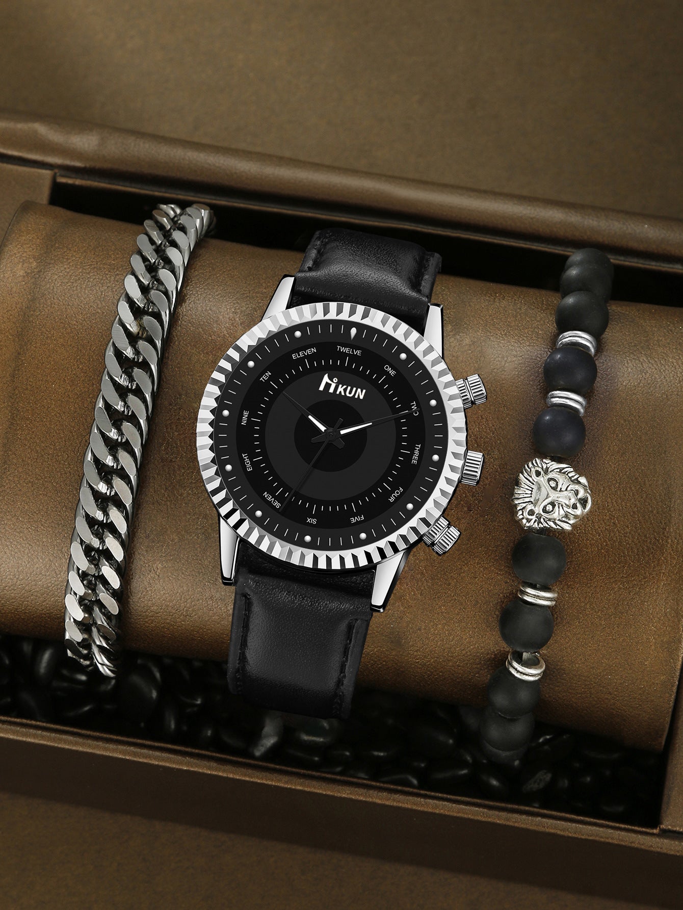 Men's Watch Sports Bracelet Knitted Set