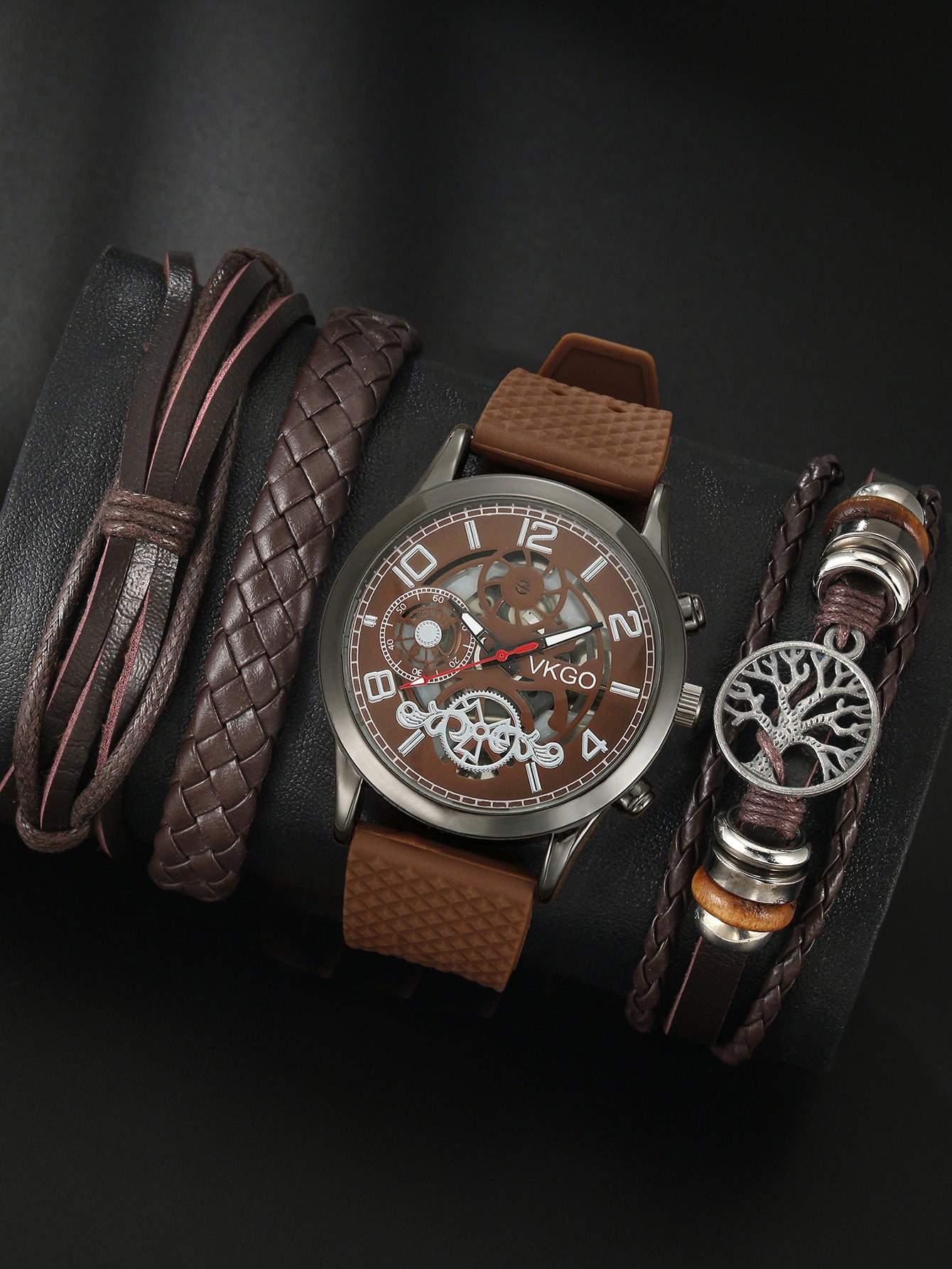 Alloy Watch Leather Strap Bracelet Set