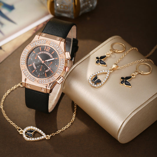 Watch Butterfly Rhinestone Jewelry Set
