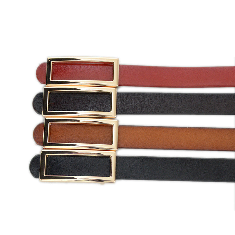 Real cowhide square buckle thin belt