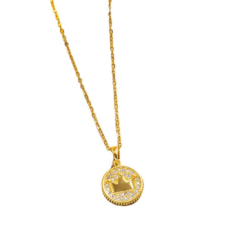 18K Gold-Plated Stainless Steel INS Style Crown Pendant Necklace
