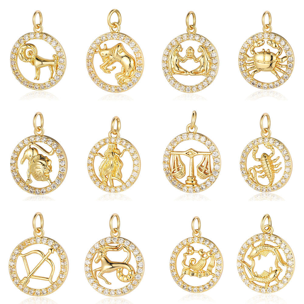 Twelve constellations copper zircon pendant DIY