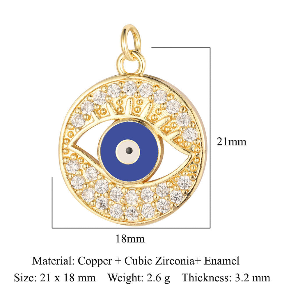 Colgante de cobre y circonita con forma de ojo del diablo y siete cuentas