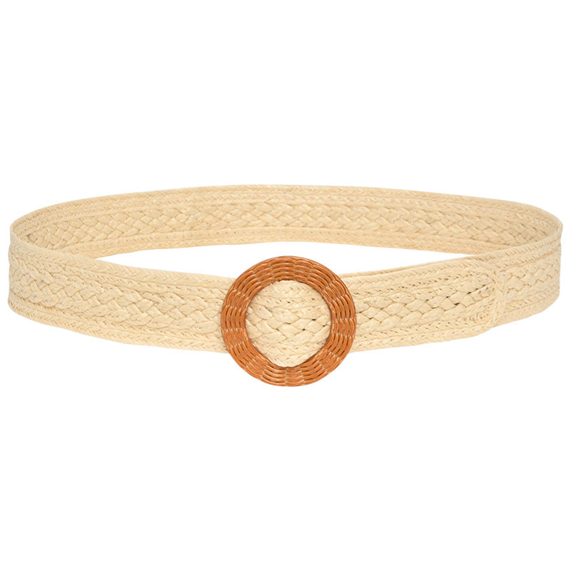 Round Buckle Braided Belt Women's Round Square Buckle