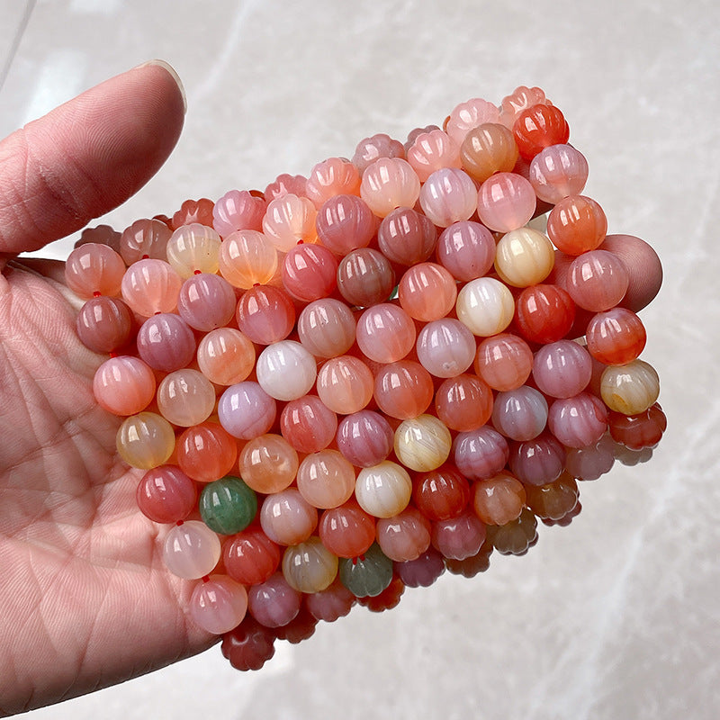 Pink Salt Source Agate Pumpkin Bead Bracelet