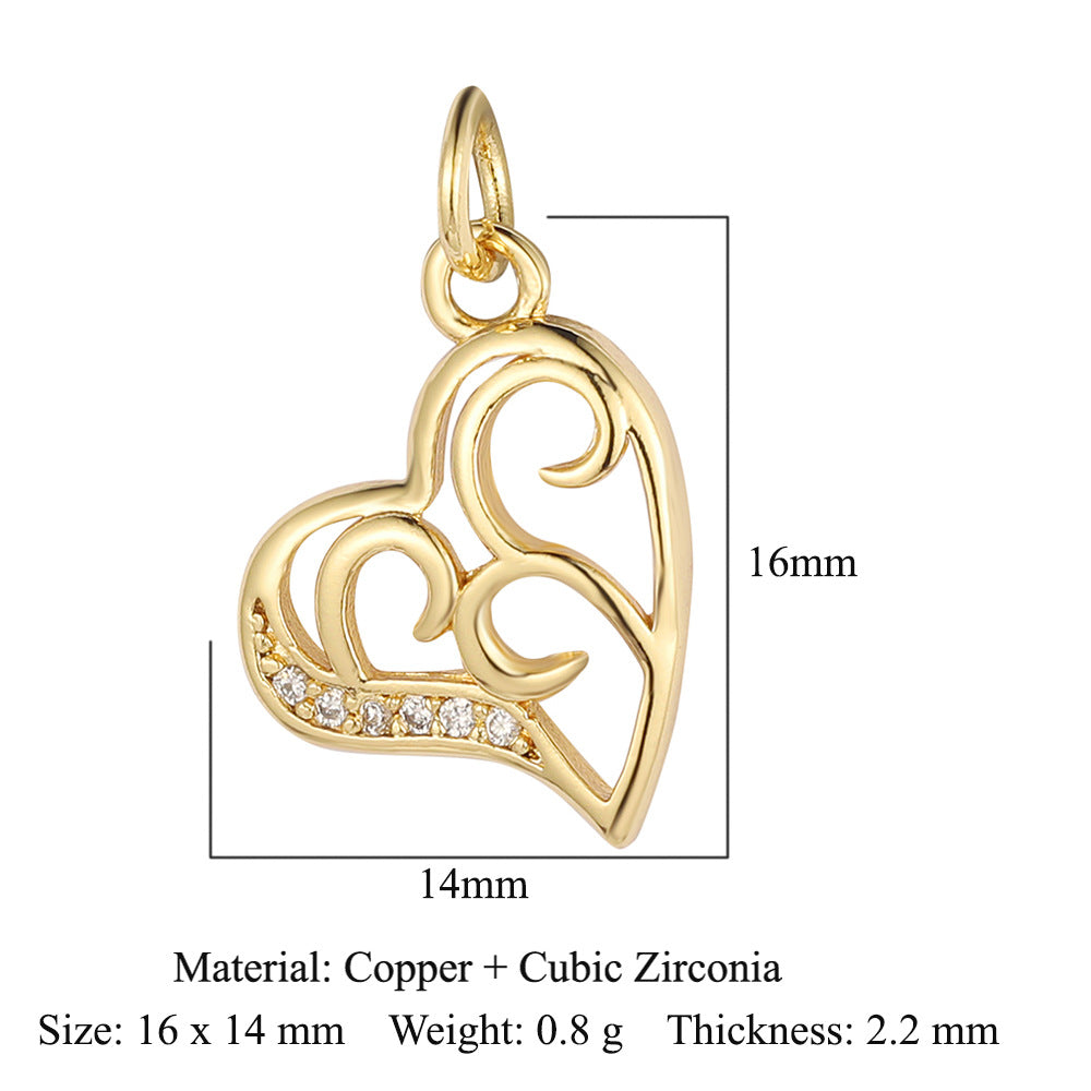 Colgante de cobre y circonita con forma de llave y candado en forma de corazón de melocotón