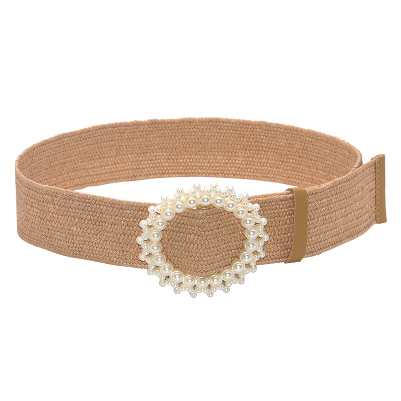 Fashion Pearl Buckle Wide Waist Seal