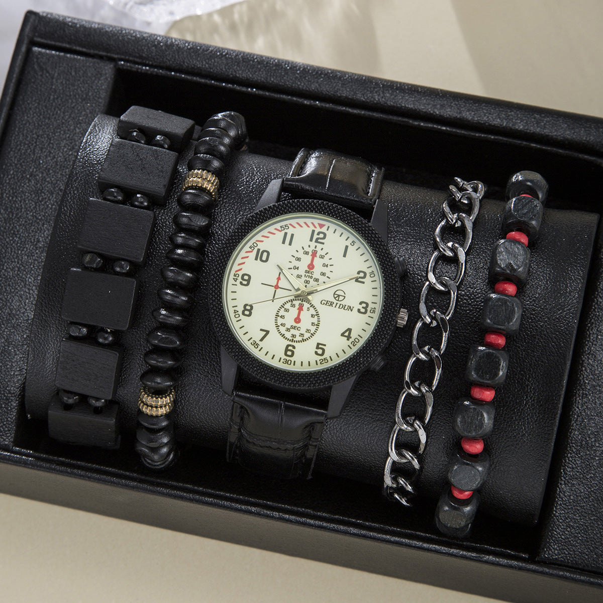 Men's Round Pointer Watch Bracelet Set
