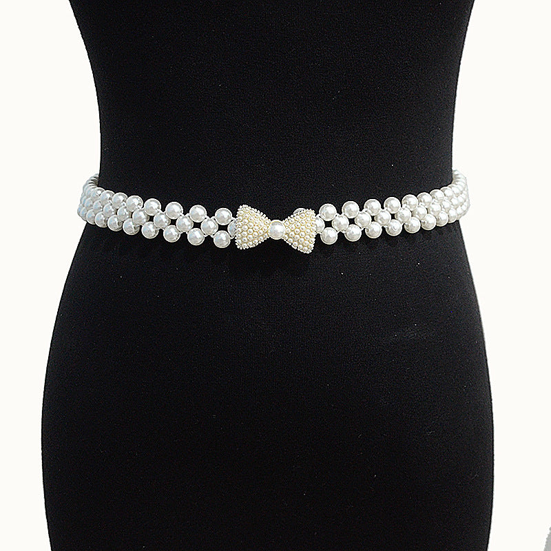Rhinestone Pearl Bow Waist Seal