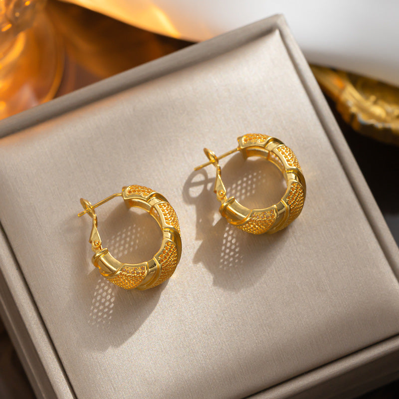 Brincos de argola dourados com padrão de crocodilo em aço titânio exagerados femininos