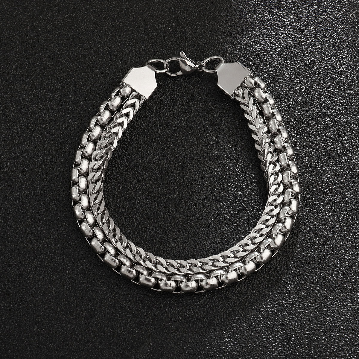 9Mm wide titanium steel men's double-layer bracelet
