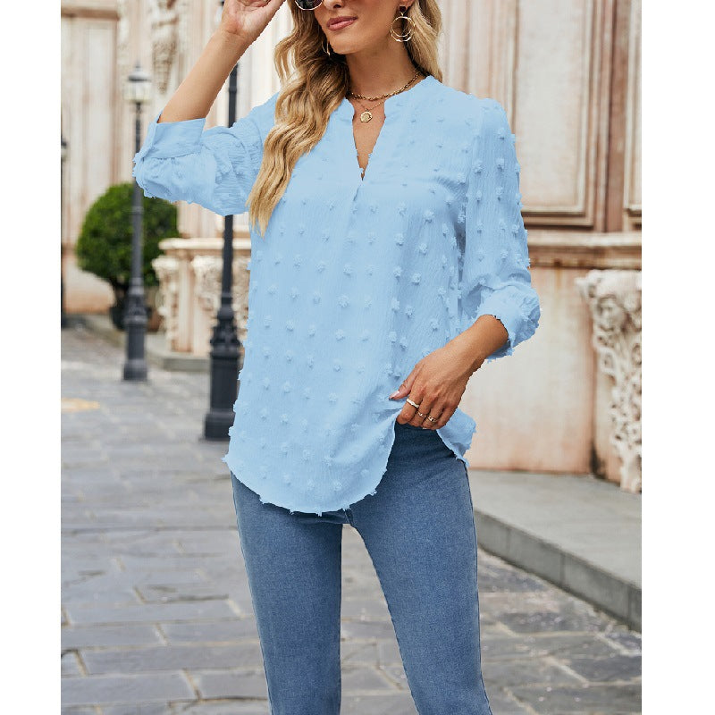 Seven-quarter-sleeved chiffon top