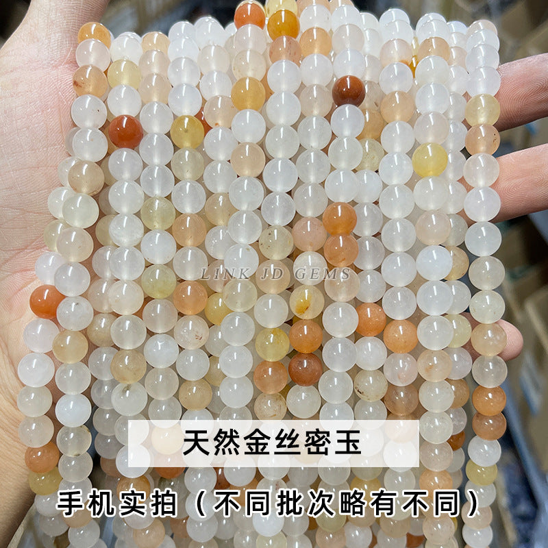 Golden silk jade loose beads DIY bracelet jewelry accessories