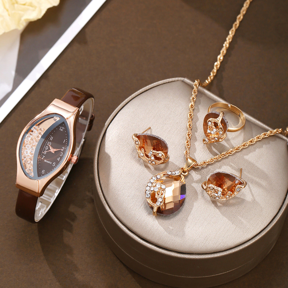 Watch Peacock Peach Heart Jewelry Set