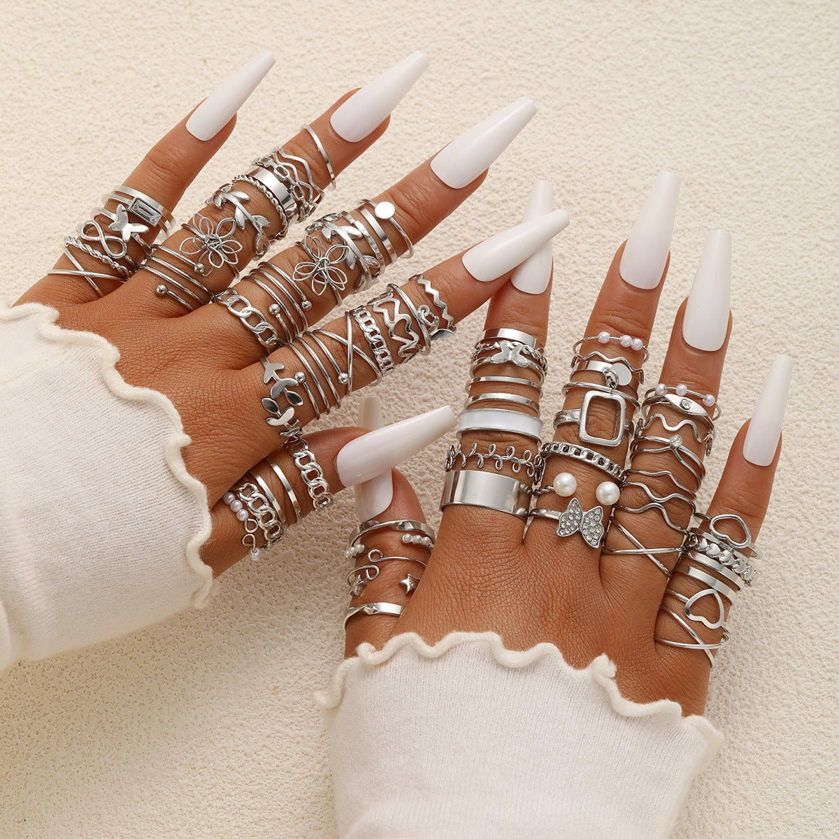 Flower & Butterfly Spiral Ring Set (66-Piece)